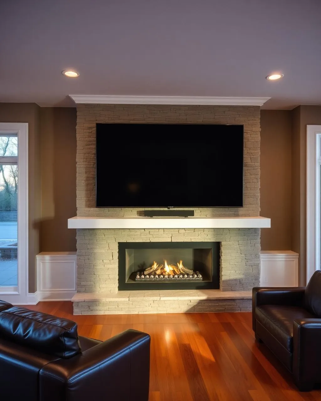TV mounted above a fireplace